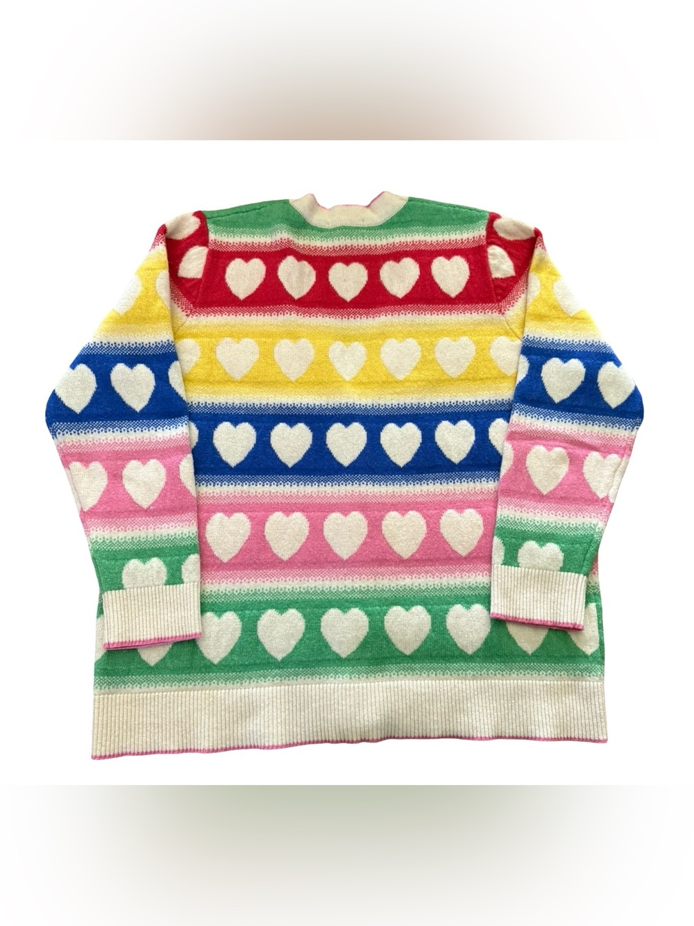 Boden Fair Isle Boyfriend Cardigan XL Rainbow Heart Alpaca Wool Sweater - Picture 3 of 7